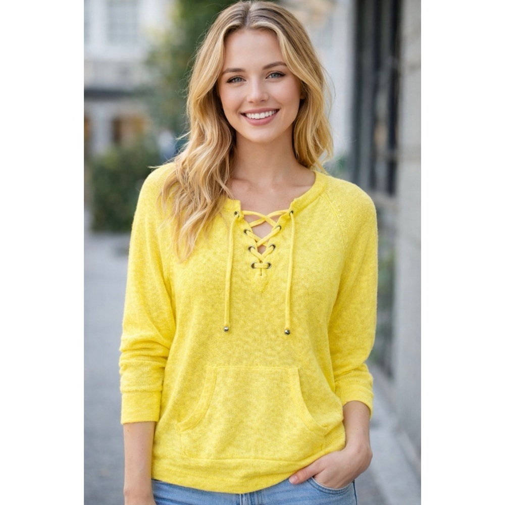 LILLY PULITZER | Yellow Harrietta Lace Up long Sleeve Top Sweater Small‎
